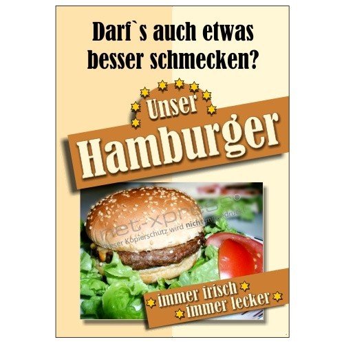 net-xpress Hamburger-Plakat für Gastrowerbung DIN A1, Werbeplakat Poster Imbiss von net-xpress