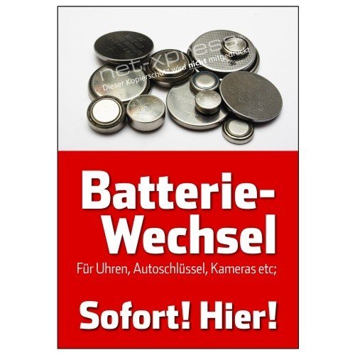 net-xpress Plakat Batteriewechsel DIN A1, Werbeplakat Poster Werbung Uhr Batterie net-xpress Plakat Batteriewechsel DIN A1, Werbeplakat Poster Werbung Uhr Batterie von net-xpress