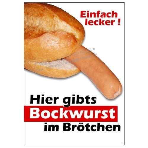 net-xpress Plakat Bockwurst im Brötchen A1, Werbeplakat Poster Wurst Imbiss von net-xpress
