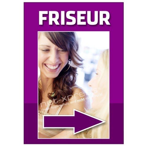 net-xpress Plakat Friseur mit Pfeil rechts A1, Werbeplakat Poster Kundenstopper von net-xpress