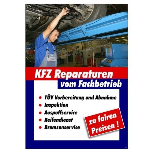 net-xpress Plakat Kfz-Reparaturen für Autowerkstatt-Reklame DIN A1, Werbeplakat Poster von net-xpress