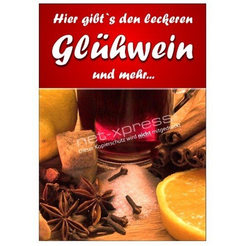 net-xpress Plakat für Glühwein-Werbung DIN A1, Werbeplakat Poster Punsch Weihanchten von net-xpress