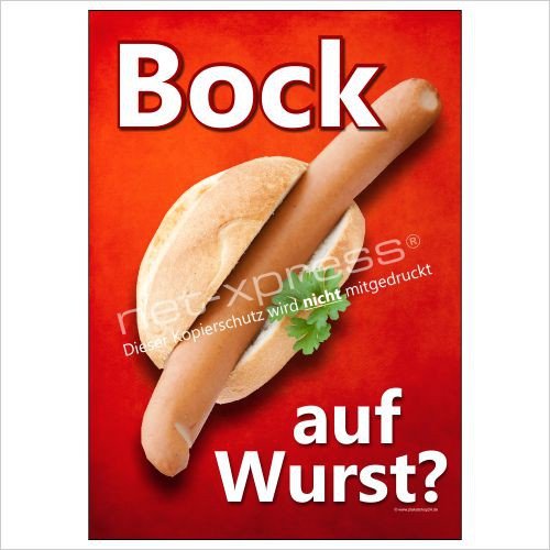 net-xpress Werbeplakat Bockwurst-Brötchen A1 Werbeplakat Plakat Poster Wurst Brötchen von net-xpress