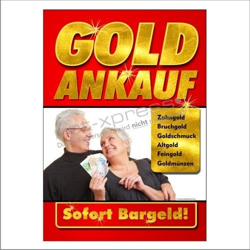 net-xpress Werbeschild für Goldankauf DIN A1, Werbeplakat Plakat Poster Gold Bargeld von net-xpress