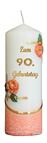 Meissner-Handel Auswahl * Jubiläumskerze/Geburtstagskerze ''Zum 90. Geburtstag'' * orange * mit farbigen Wachsauflagen * (Motiv 003) Auswahl Motiv + Farbe von Meissner-Handel