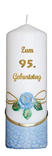 Meissner-Handel Auswahl * Jubiläumskerze/Geburtstagskerze ''Zum 95. Geburtstag'' * blau * mit farbigen Wachsauflagen * (Motiv 001) Auswahl Motiv + Farbe von Meissner-Handel