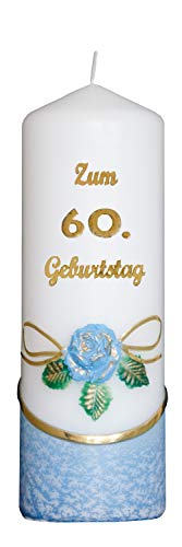 Meissner-Handel Auswahl * Jubiläumskerze/Geburtstagskerze ''Zum 60. Geburtstag'' * blau * mit farbigen Wachsauflagen * (Motiv 001) Auswahl Motiv + Farbe von Meissner-Handel