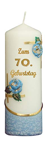 Meissner-Handel Auswahl * Jubiläumskerze/Geburtstagskerze ''Zum 70. Geburtstag'' * blau * mit farbigen Wachsauflagen * (Motiv 003) Auswahl Motiv + Farbe von Meissner-Handel