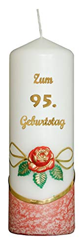 Meissner-Handel Auswahl * Jubiläumskerze/Geburtstagskerze ''Zum 95. Geburtstag'' * rot * mit farbigen Wachsauflagen * (Motiv 001) Auswahl Motiv + Farbe von Meissner-Handel