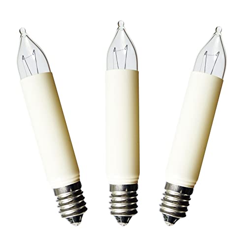 AUSWAHL 8V - 55V - netSells - 3er Set - 34V 3 W Kleinschaftkerze - Ersatzlampe für Schwibbogen u. Lichterketten - für 7 Brennstellen - für innen + außen - elfenbein von netSells