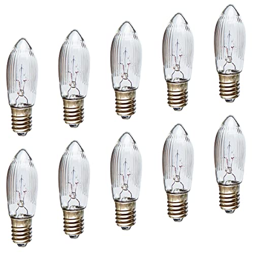 AUSWAHL 8V - 55V - netSells - 10er Set - 12V 3W Topkerze Riffelkerze Spitzschaftkerze - für Schwibbogen u. Lichterketten - für AUSSEN - für 20 Brennstellen - klar von netSells
