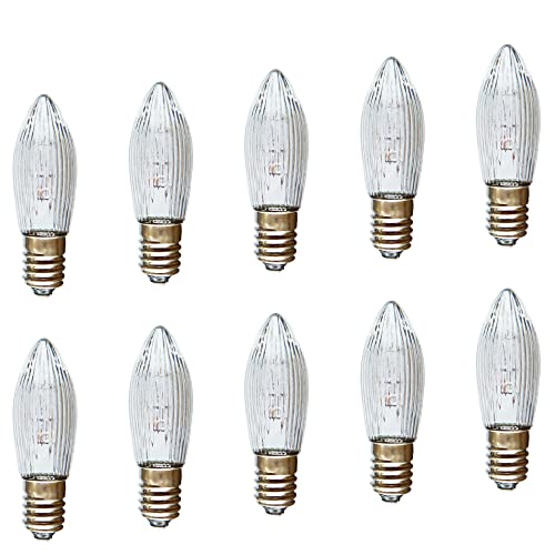 AUSWAHL 8V - 55V - netSells - 10er Set - 55V 3W Topkerze Riffelkerze Spitzschaftkerze - für Schwibbogen u. Lichterketten - für INNEN - für 4 Brennstellen - klar von netSells