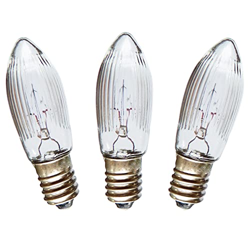 AUSWAHL 8V - 55V - netSells - 3er Set - 34V 3W Topkerze Riffelkerze Spitzschaftkerze - für Schwibbogen u. Lichterketten - für AUSSEN - für 7 Brennstellen - klar von netSells
