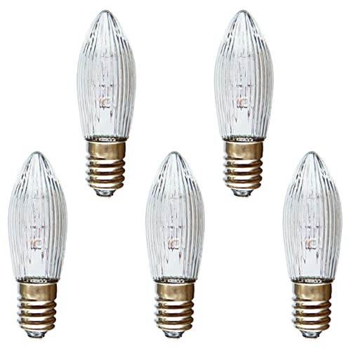AUSWAHL 8V - 55V - netSells - 5er Set - 12V 3W Topkerze Riffelkerze Spitzschaftkerze - für Schwibbogen u. Lichterketten - für INNEN - für 20 Brennstellen - klar von netSells