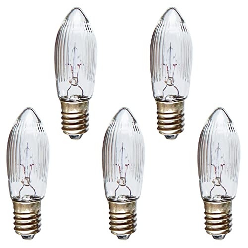 AUSWAHL 8V - 55V - netSells - 5er Set - 16V 3W Topkerze Riffelkerze Spitzschaftkerze - für Schwibbogen u. Lichterketten - für AUSSEN - für 14-15 Brennstellen - klar von netSells