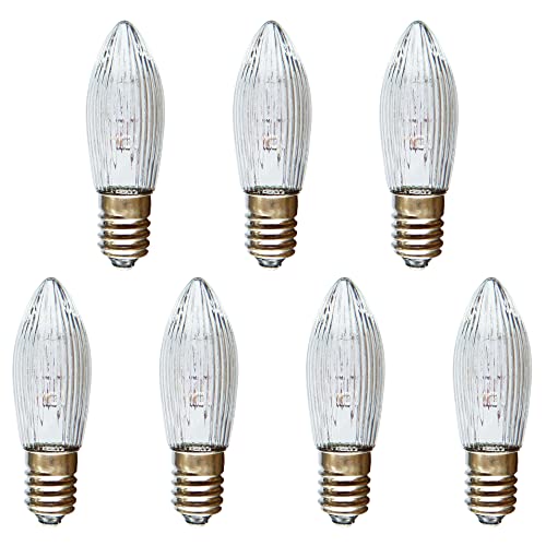 AUSWAHL 8V - 55V - netSells - 7er Set - 34V 3W Topkerze Riffelkerze Spitzschaftkerze - für Schwibbogen u. Lichterketten - für INNEN - für 7 Brennstellen - klar von netSells