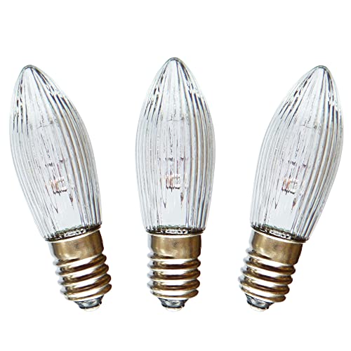 AUSWAHL 8V - 55V - netSells - 3er Set - 24V 3W Topkerze Riffelkerze Spitzschaftkerze - für Schwibbogen u. Lichterketten - für INNEN - für 10 Brennstellen - klar von netSells