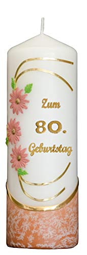 Meissner-Handel Auswahl * Jubiläumskerze/Geburtstagskerze ''Zum 80. Geburtstag'' * Terracotta * mit farbigen Wachsauflagen * (Motiv 021) Auswahl Motiv + Farbe von Meissner-Handel