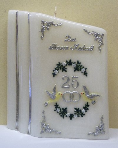 netsells handverzierte Kerze Silberhochzeit * Buchform * mit farbigen Wachsauflagen * 21 x 17 x 6,5 cm (Motiv #001) von netSells