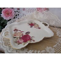 Estate - Gold Getrimmte Rosen Porzellan Servierplatte, Vitrinen Teller, Vintage Estate - Gold Getrimmte Rosen Porzellan Servierplatte, Vitrinen Teller, Vintage von netanela98