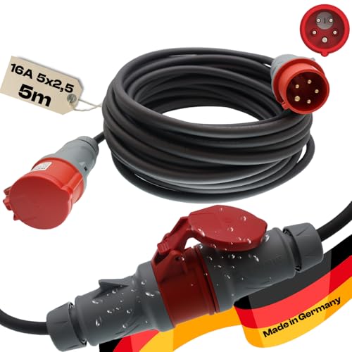 CEE Starkstromkabel Starkstromverlängerung Verlängerungskabel Starkstrom Gummiverlängerung H07RN-F 5X2,5mm² Phasenwender 5P 16A 400V Kraftstromkabel Außenbereich 5m von netbote24