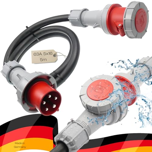 maxgo CEE-Verlängerungskabel Starkstromkabel Kraftstromkabel Verlängerungsleitung 5 Meter Gummileitung H07RN-F 5x16mm² 63A PCE Wasserdicht IP67 für Außenbereich 5m von netbote24
