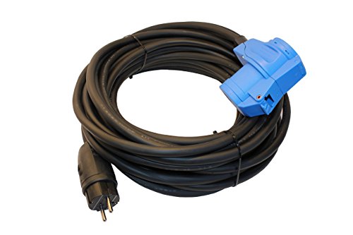 netbote24® Adapterkabel Schutzkontakt Gummistecker IP44 auf CEE-Winkelkupplung mit integrierter Schutzkontaktsteckdose 16A H07RN-F 3G 1,5mm² (25m) von netbote24