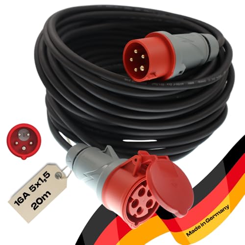 netbote24 maxgo CEE Verlängerungskabel Starkstromkabel H07RN-F 5x1,5mm² 16A 400V Flexibles wetterfestes Industriekabel mit Phasenwender MENNEKES 5P Gummiverlängerung 20m von netbote24