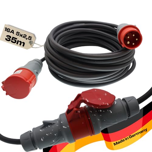 CEE Starkstromkabel Starkstromverlängerung Verlängerungskabel Starkstrom Gummiverlängerung H07RN-F 5X2,5mm² 5P 16A 400V Kraftstromkabel Außenbereich 35m von netbote24
