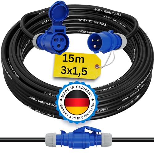 camping kabel 15 meter cee verlängerungskabel 15m außen H07RN-F 3x1,5 PCE strom wohnwagen kabel landstromanschluss wohnmobil caravan adapter verlängerung stromkabel verlaengerungskabel outdoor von netbote24