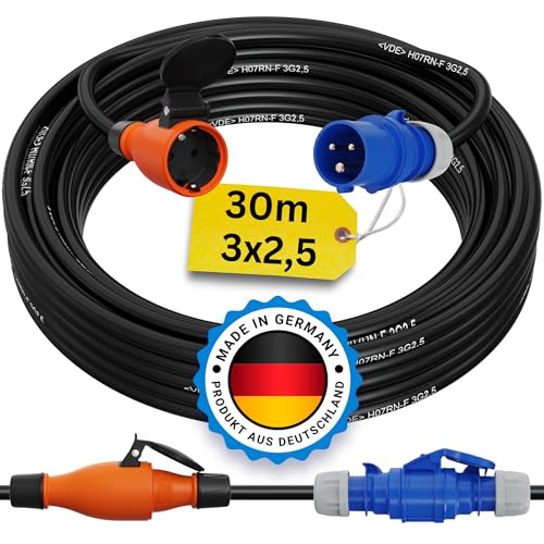CEE auf Schuko Adapter 30m Camping Stromkabel PCE H07RN-F 3x2,5 Landstromkabel Wohnmobil Wohnwagen Kabel Camping Adapter 30 Meter Strom Verlängerungskabel CEE-Stecker Campingstecker von netbote24