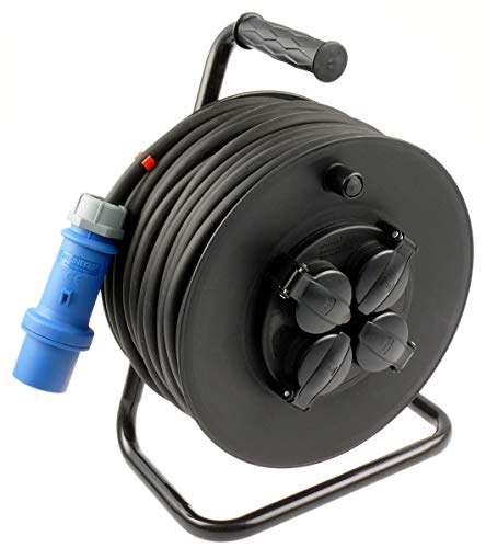 Profi Camping Kabeltrommel CEE Stecker Außen H07RN-F Gummileitung 3g2,5 25m schwarz von netbote24