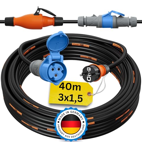 Schuko auf CEE Adapter 40m Camping Stromkabel TITANEX 3x1,5 Landstromkabel Wohnmobil Wohnwagen Kabel Camping Adapter 40 Meter Strom Verlängerungskabel CEE-Stecker Campingstecker von netbote24