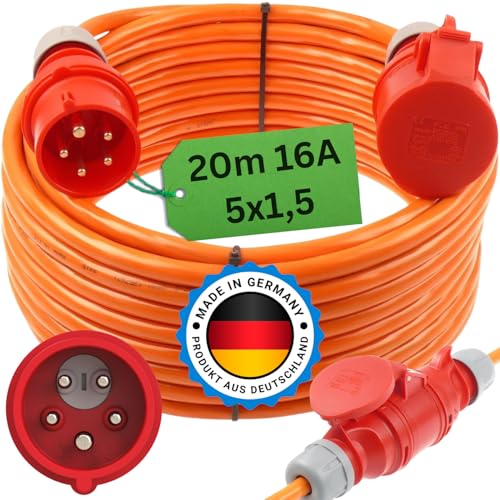 Starkstromkabel Phasenwender 16A 5-50m H07BQ-F 5x1,5 Orange Starkstrom Verlängerungskabel CEE Verlängerung 16 Ampere Kabel Baustelle Werkstatt Industrie Geeignet Outdoor IP44 (20m Phasenwender) von netbote24