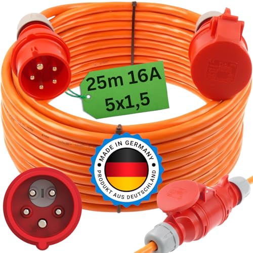 Starkstromkabel Phasenwender 16A 5-50m H07BQ-F 5x1,5 Orange Starkstrom Verlängerungskabel CEE Verlängerung 16 Ampere Kabel Baustelle Werkstatt Industrie Geeignet Outdoor IP44 (25m Phasenwender) von netbote24
