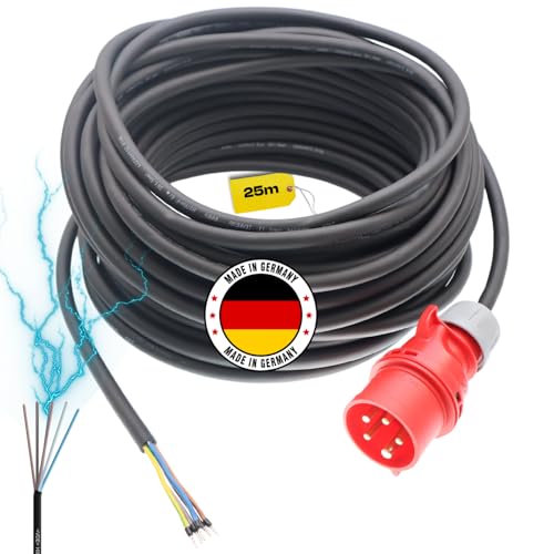 netbote24® maxgo CEE Anschlussleitung Maschinen Anschlusskabel Starkstromkabel Verlängerungskabel Gummikabel H07RN-F 5X1,5mm² 5-polig 400V 16A IP44 Außenbereich 25m von netbote24