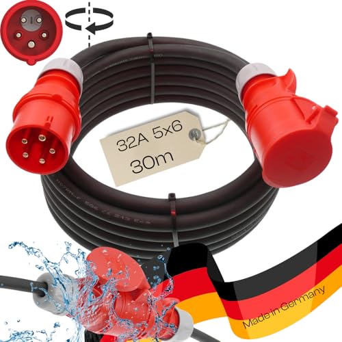 netbote24 maxgo CEE Starkstromkabel Verlängerungskabel Verlängerungsleitung Kraftstromkabel mit Phasenwender 32A 400V Gummileitung H07RN-F 5X6mm² IP44 für Außenbereich 30m von netbote24