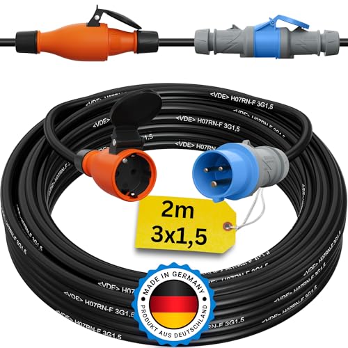 CEE auf Schuko Adapter 2m Camping Stromkabel H07RN-F 3x1,5 Landstromkabel Wohnmobil Wohnwagen Kabel Camping Adapter 2 Meter Strom Verlängerungskabel CEE-Stecker Campingstecker von netbote24