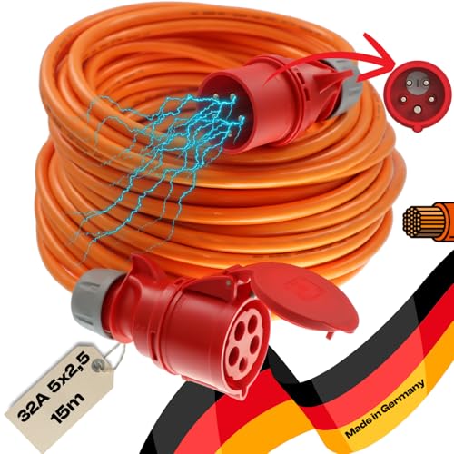 netbote24 maxgo CEE-Starkstromkabel Kraftstromkabel Verlängerungskabel Panzerkabel Pur mit Phasenwender 5P H07BQ-F 5x2,5mm² 400V 32A Stecker Flexibles für Außenbereich IP54 15m von netbote24