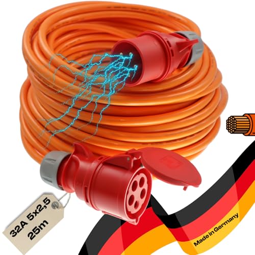 netbote24 maxgo CEE-Starkstromkabel Kraftstromkabel Verlängerungskabel Panzerkabel Pur 5P H07BQ-F 5x2,5mm² 400V 32A Stecker Flexibles für Außenbereich IP54 25m von netbote24