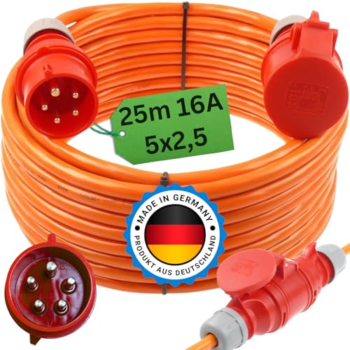 netbote24 Starkstromkabel 16A 25m H07BQ-F 5x2,5 Orange Starkstrom Verlängerungskabel CEE Verlängerung 16 Ampere Kabel 5x2,5mm2 Baustelle Werkstatt Industrie Geeignet Outdoor IP44 von netbote24