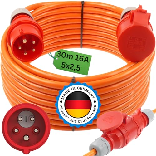 netbote24 Starkstromkabel Phasenwender 16A H07BQ-F 5x2,5 Orange Starkstrom Verlängerungskabel CEE Verlängerung 16 Ampere Kabel Baustelle Werkstatt Industrie Geeignet Outdoor IP44 (30m Phasenwender) von netbote24