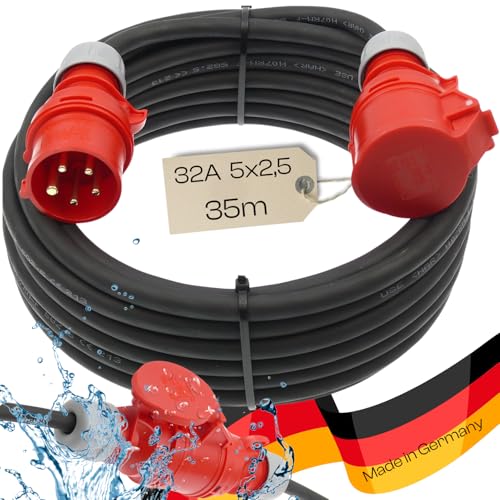 netbote24 maxgo CEE-Starkstromkabel Kraftstromkabel Verlängerungskabel 400V 32A 35m 5P 6h Verlängerung Standard H07RN-F 5X2,5 mm² IP44 Außenbereich von netbote24