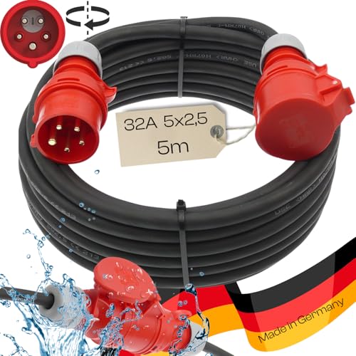 netbote24 maxgo CEE-Starkstromkabel Kraftstromkabel Verlängerungskabel 400V 32A 5m 5P 6h Verlängerung mit Phasenwender H07RN-F 5X2,5 mm² IP44 Außenbereich von netbote24
