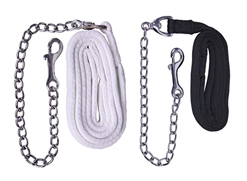 NETPROSHOP Hengstkette Weicher Führstrick mit Metallkette am Ende Länge 2 m schwarz oder weiß, Farbe:Weiss von NETPROSHOP