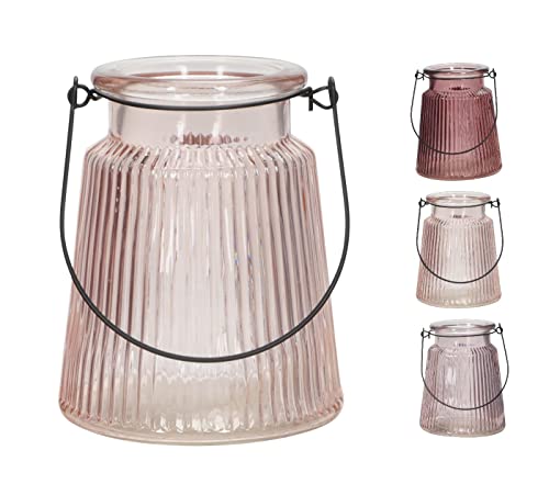 NETPROSHOP Windlicht mit Henkel Teelichtglas Höhe ca. 12 cm Teelichthalter in Rosa-Tönen, Farbe:Rosa von NETPROSHOP