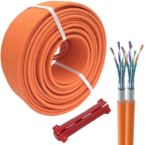 CAT.7 Netzwerkkabel 50m Duplex Verlegekabel LAN Kabel Reines Kupfer S/FTP PiMF LSZH Halogenfrei RoHS Ethernet Cable Datenkabel Installationskabel PoE 10Gbit/s RoHS konform (Orange) + ABISOLIERER von netshop 25
