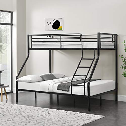 [neu.haus] Etagenbett Sortland für 3 Personen 90 x 200 cm und 140 x 200 cm Stockbett mit Leiter Kinderbett Jugendbett max. 300 kg Doppelbett Metall Schwarz von [neu.haus]