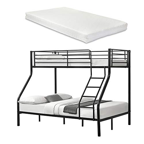 [neu.Haus] Metall-Etagenbett - Schwarz - Mit Matratzen 200x140/90cm Kinderbett Stockbett Hochbett Metall Bettgestell von Neuhaus