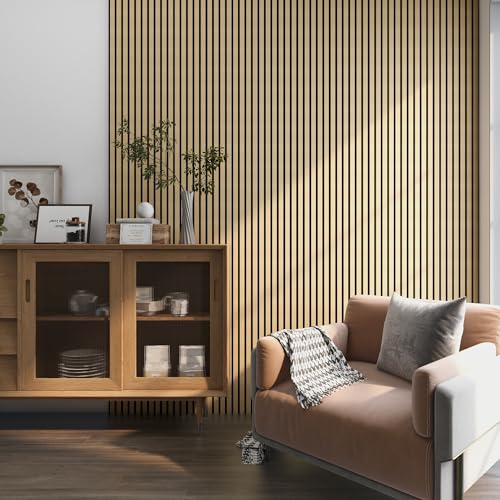 NEU.HOLZ Akustik Wandpaneele Vang 2er Set Wandverkleidung zum Kleben und Schrauben 1,44 m² Holzfurnier 3D Paneele Lamellen in Eichenoptik, hell von neu.holz